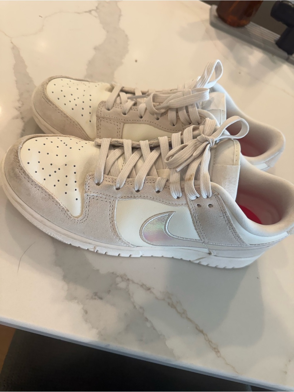 Nike iridescent Neutral Beige and White Low-Top Sneakers